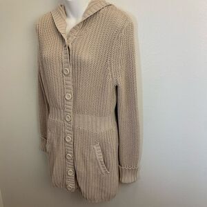 L.O.G.G Long Button Down Hooded Sweater Tan Size M